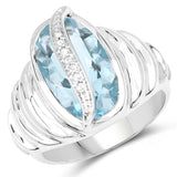 5.75 Carat Genuine Blue Topaz and White Topaz .925 Sterling Silver Ring
