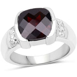 3.81 Carat Genuine Garnet & White Topaz .925 Sterling Silver Ring