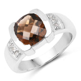 2.52 Carat Genuine Smoky Quartz and White Topaz .925 Sterling Silver Ring