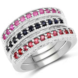 1.27 Carat Genuine Multi Sapphire .925 Sterling Silver Ring
