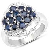 1.72 Carat Genuine Blue Sapphire and White Topaz .925 Sterling Silver Ring