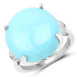11.59 Carat Genuine Turquoise & White Diamond .925 Sterling Silver Ring