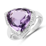 6.01 Carat Genuine Amethyst and White Diamond .925 Sterling Silver Ring