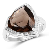 6.61 Carat Genuine Smoky Quartz & White Diamond .925 Sterling Silver Ring