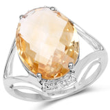 7.27 Carat Genuine Citrine and White Topaz .925 Sterling Silver Ring