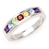 0.76 Carat Genuine Multi Stones .925 Sterling Silver Ring