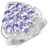 2.41 Carat Genuine Tanzanite and White Topaz .925 Sterling Silver Ring