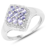 0.76 Carat Genuine Tanzanite and White Topaz .925 Sterling Silver Ring
