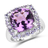 6.53 Carat Genuine Amethyst and Tanzanite .925 Sterling Silver Ring