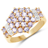 14K Yellow Gold Plated 1.62 Carat Genuine Tanzanite & White Diamond .925 Sterling Silver Ring