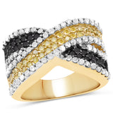 14K Yellow Gold Plate 1.58 Carat Genuine Black White & Yellow Diamond .925 Silver Ring