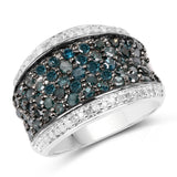 1.38 Carat Genuine Blue Diamond and White Diamond .925 Sterling Silver Ring