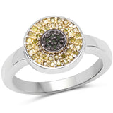 0.20 Carat Genuine Green Diamond and Yellow Diamond .925 Sterling Silver Ring