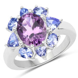 3.49 Carat Genuine Amethyst and Tanzanite .925 Sterling Silver Ring