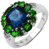 3.84 Carat Genuine Blue Topaz, Chrome Diopside & White Topaz .925 Sterling Silver Ring