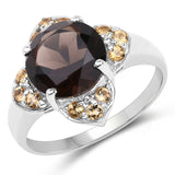 3.47 Carat Genuine Smoky Quartz and Citrine .925 Sterling Silver Ring