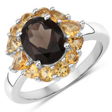 4.00 carat Genuine Smoky Quartz and Citrine .925 Sterling Silver Ring