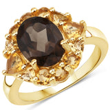 4.00 ct. Genuine Smoky Quartz and Citrine .925 Sterling Silver Ring