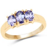 18K Yellow Gold Plated 1.10 Carat Genuine Tanzanite .925 Sterling Silver Ring