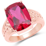 14K Rose Gold Plated 9.25 Carat Created Ruby Brass Ring