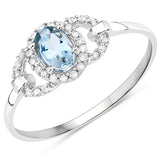 0.52 Carat Genuine Aquamarine and White Diamond 10K White Gold Ring