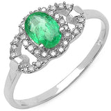 0.60 Carat Emerald & White Diamond 10K White Gold Ring