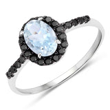 0.96 Carat Genuine Aquamarine and Black Diamond 10K White Gold Ring
