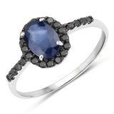 1.16 Carat Genuine Blue Sapphire and Black Diamond 10K White Gold Ring