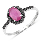 1.16 Carat Genuine Ruby and Black Diamond 10K White Gold Ring
