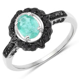 1.07 Carat Genuine Zambian Emerald and Black Diamond .925 Sterling Silver Ring