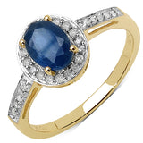 1.14 Carat Genuine Blue Sapphire & White Diamond 10K Yellow Gold Ring
