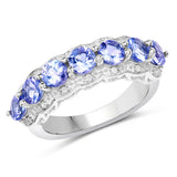 1.69 Carat Genuine Tanzanite and White Diamond .925 Sterling Silver Ring