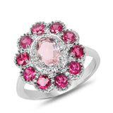 2.02 Carat Genuine Morganite, Rhodolite & White Topaz .925 Sterling Silver Ring
