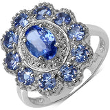 1.77 Carat Genuine Tanzanite & White Topaz .925 Sterling Silver Ring