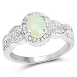 0.72 Carat Genuine Ethiopian Opal and White Topaz .925 Sterling Silver Ring
