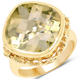 14K Yellow Gold Plated 8.78 Carat Genuine Lemon Quartz Brass Ring