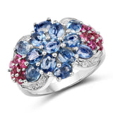 3.56 Carat Genuine Blue Sapphire & Rhodolite .925 Sterling Silver Ring