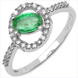 0.63 Carat Emerald & White Diamond 10K White Gold Ring