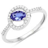 0.62 Carat Genuine Tanzanite and White Diamond 10K White Gold Ring