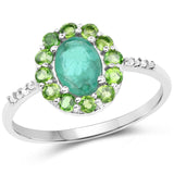 1.16 Carat Genuine Emerald, Chrome Diopside & White Diamond 10K White Gold Ring