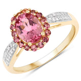 1.51 Carat Genuine Pink Tourmaline and White Diamond 10K Yellow Gold Ring