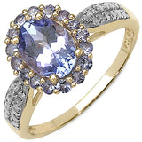 1.51 Carat Genuine Tanzanite & White Diamond 10K Yellow Gold Ring