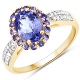 1.50 Carat Genuine Tanzanite and White Diamond 10K Yellow Gold Ring