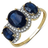 3.10 Carat Genuine White Diamond & Blue Sapphire 10K Yellow Gold Ring