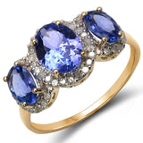 2.30 Carat Genuine Tanzanite & White Diamond 10K Yellow Gold Ring