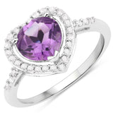 1.59 Carat Genuine Amethyst and White Diamond 10K White Gold Ring
