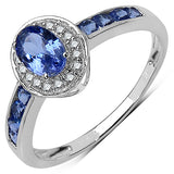 0.81 Carat Tanzanite & White Diamond 10K White Gold Ring