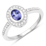 0.60 Carat Genuine Tanzanite and White Diamond 10K White Gold Ring