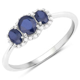 1.12 Carat Genuine Blue Sapphire and White Diamond 10K White Gold Ring