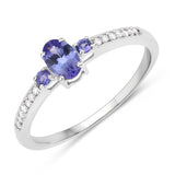0.59 Carat Genuine Tanzanite and White Diamond 10K White Gold Ring